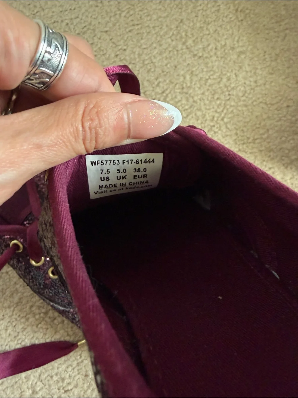 Keds x Kate Spade New York Womens 7.5 Burgundy Glitter Sparkle Sneakers Shoes